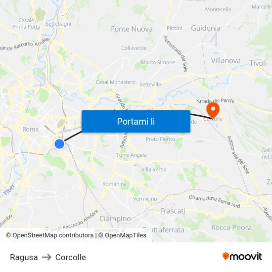 Ragusa to Corcolle map