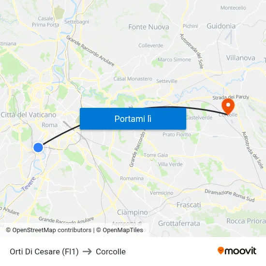Orti Di Cesare (Fl1) to Corcolle map