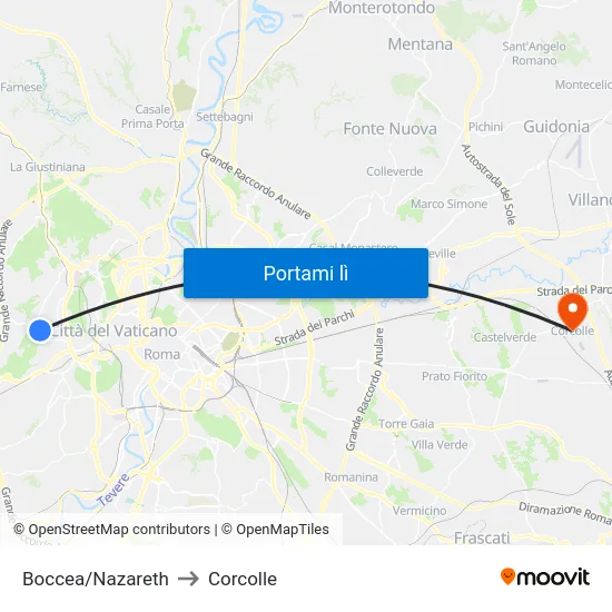 Boccea/Nazareth to Corcolle map