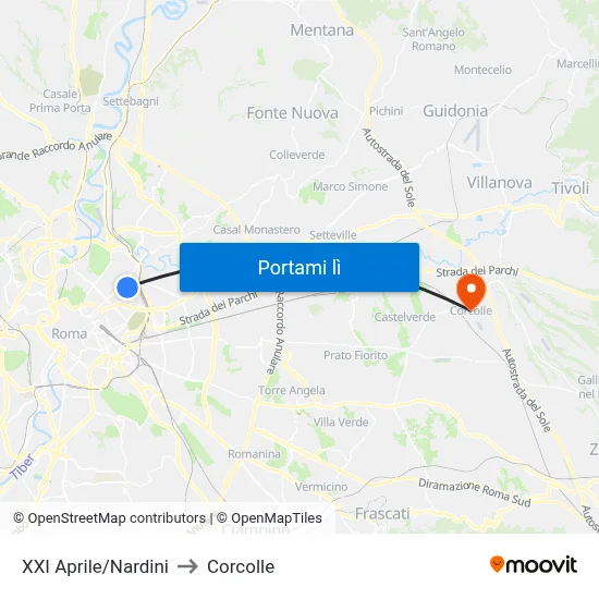 XXI Aprile/Nardini to Corcolle map