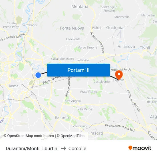Durantini/Monti Tiburtini to Corcolle map