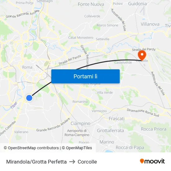 Mirandola/Grotta Perfetta to Corcolle map