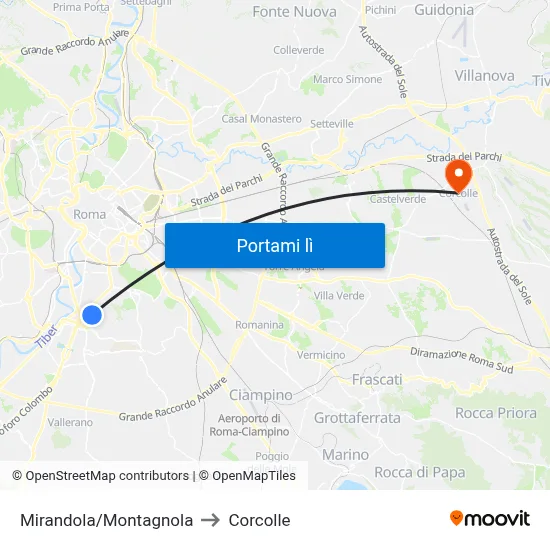 Mirandola/Montagnola to Corcolle map