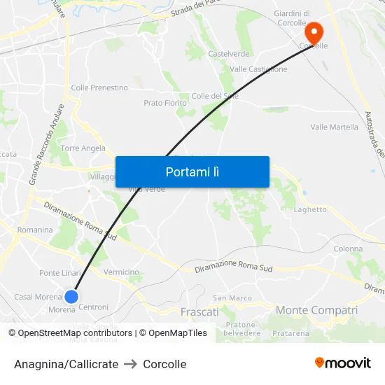Anagnina/Callicrate to Corcolle map