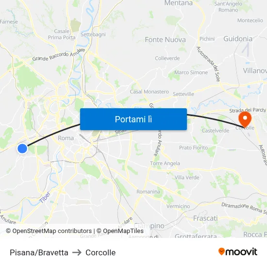 Pisana/Bravetta to Corcolle map