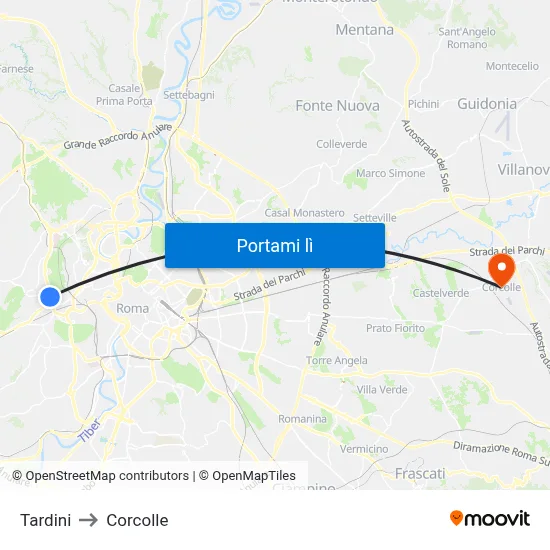 Tardini to Corcolle map