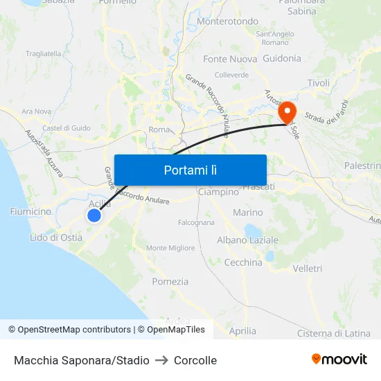 Macchia Saponara/Stadio to Corcolle map