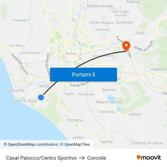 Casal Palocco/Centro Sportivo to Corcolle map
