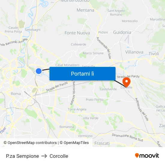 P.za Sempione to Corcolle map