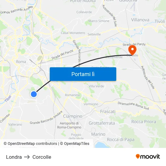 Londra to Corcolle map