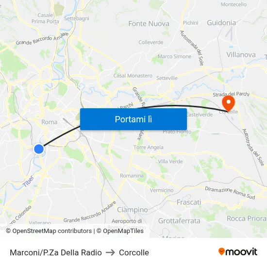 Marconi/P.Za Della Radio to Corcolle map