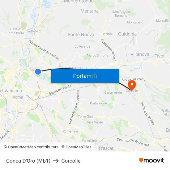 Conca D'Oro (Mb1) to Corcolle map