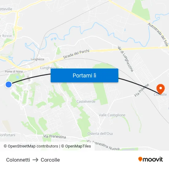 Colonnetti to Corcolle map