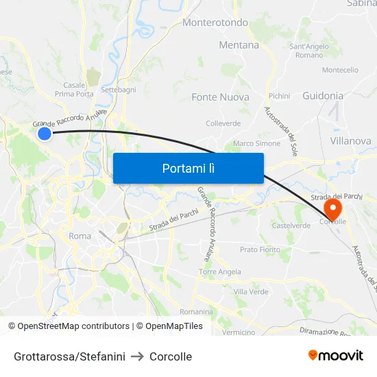 Grottarossa/Stefanini to Corcolle map