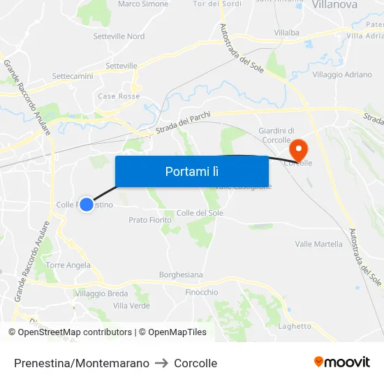 Prenestina/Montemarano to Corcolle map