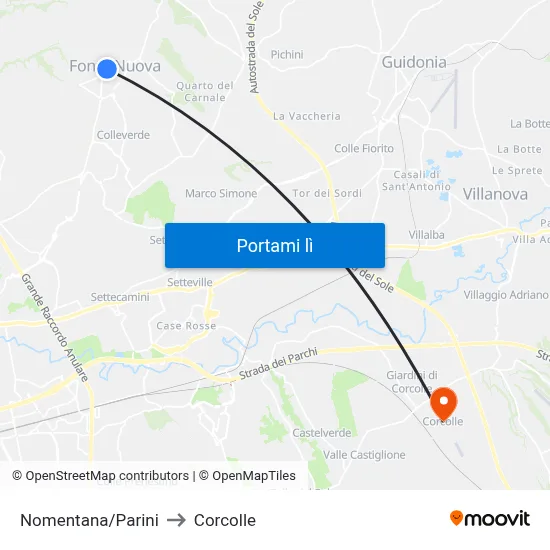 Nomentana/Parini to Corcolle map