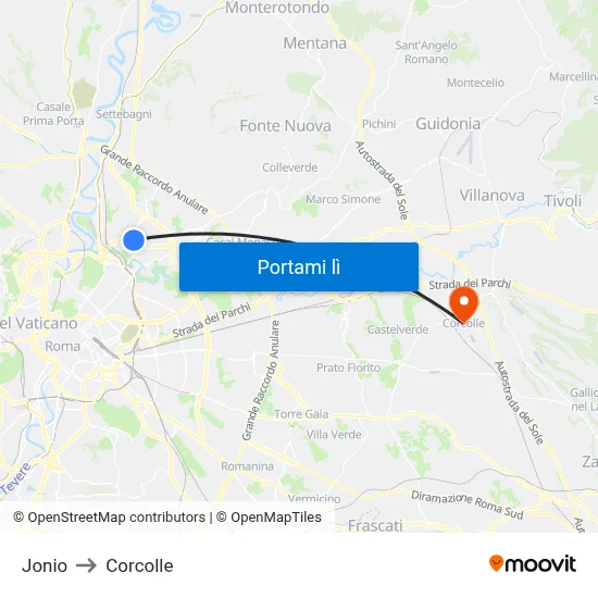 Jonio to Corcolle map