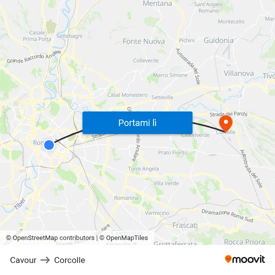 Cavour to Corcolle map