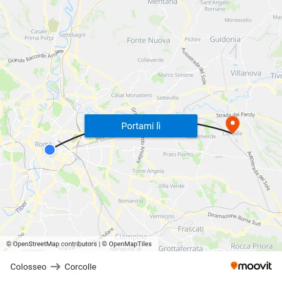 Colosseo to Corcolle map