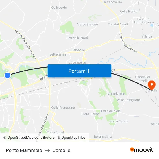 Ponte Mammolo to Corcolle map