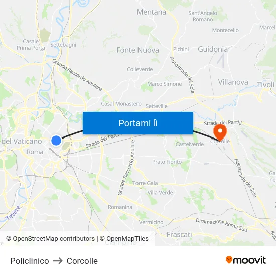 Policlinico to Corcolle map