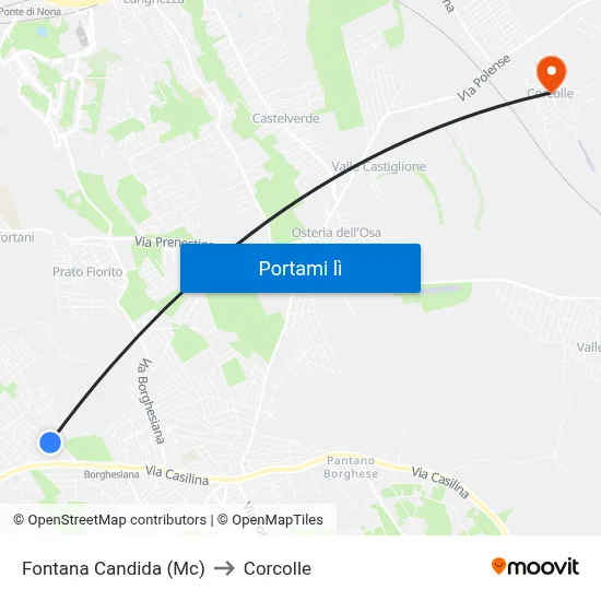 Fontana Candida (Mc) to Corcolle map