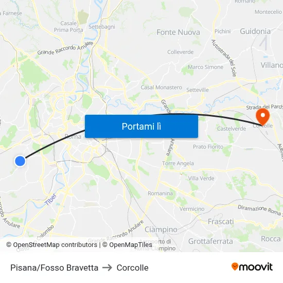 Pisana/Fosso Bravetta to Corcolle map