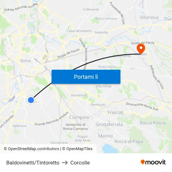 Baldovinetti/Tintoretto to Corcolle map