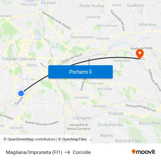 Magliana/Impruneta (Fl1) to Corcolle map