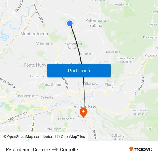 Palombara | Cretone to Corcolle map