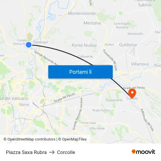 Piazza Saxa Rubra to Corcolle map