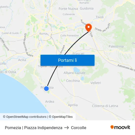 Pomezia | Piazza Indipendenza to Corcolle map