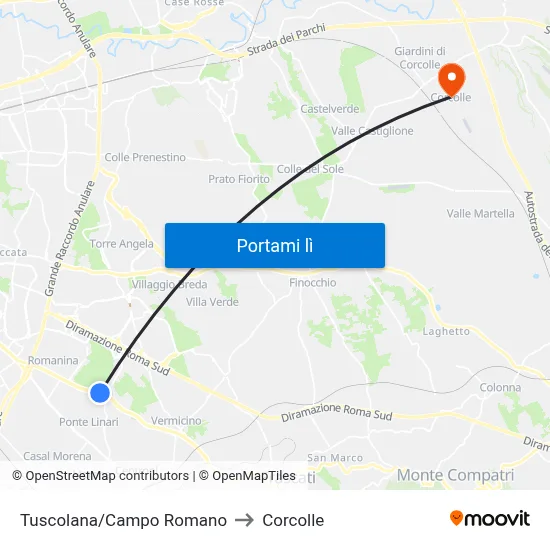 Tuscolana/Campo Romano to Corcolle map