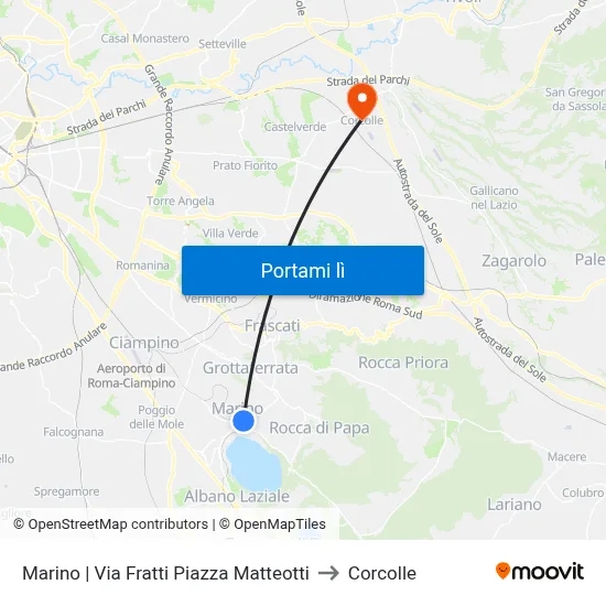 Marino | Via Fratti Piazza Matteotti to Corcolle map