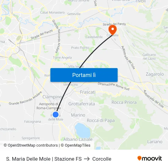 S. Maria Delle Mole | Stazione FS to Corcolle map