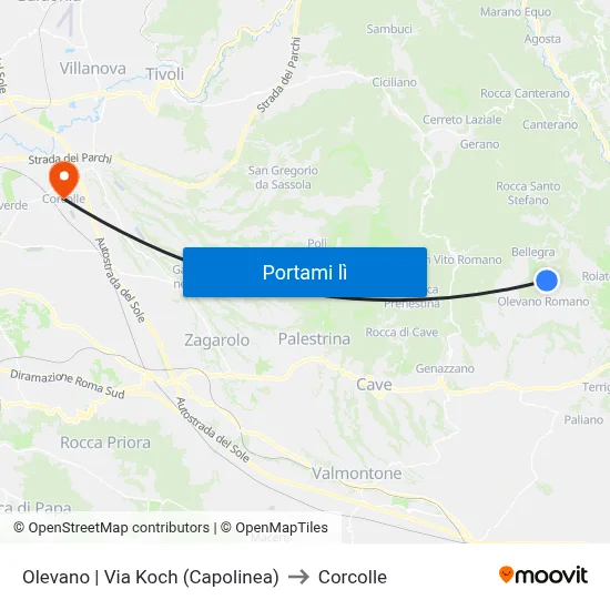 Olevano | Via Koch (Capolinea) to Corcolle map