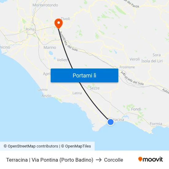 Terracina | Via Pontina (Porto Badino) to Corcolle map