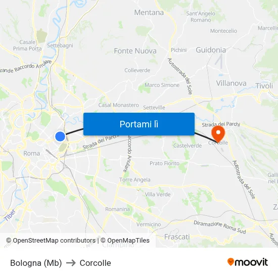 Bologna (Mb) to Corcolle map