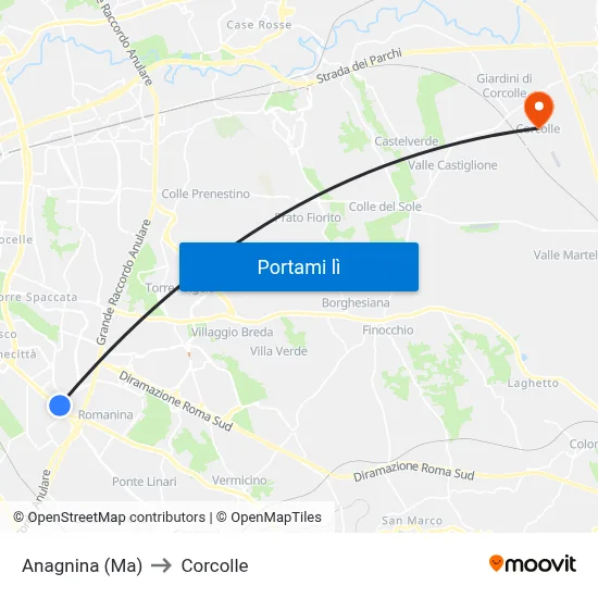 Anagnina (Ma) to Corcolle map