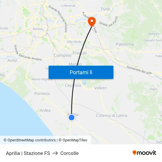 Aprilia | Stazione FS to Corcolle map