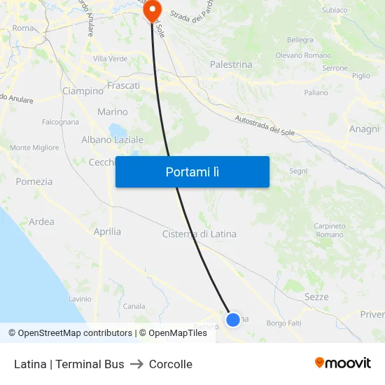 Latina | Terminal Bus to Corcolle map
