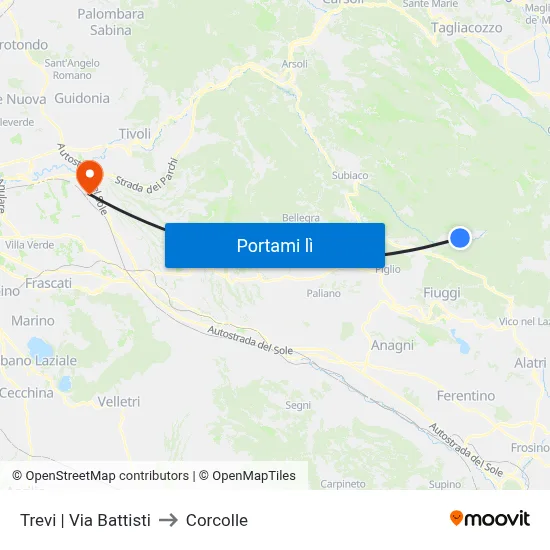 Trevi | Via Battisti to Corcolle map