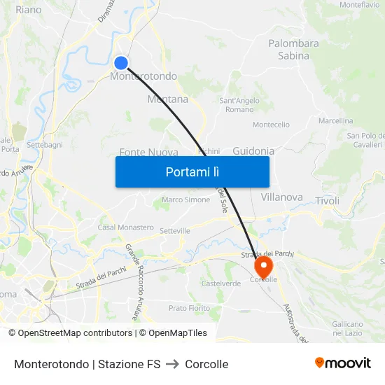 Monterotondo | Stazione FS to Corcolle map