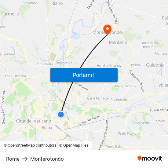 Rome to Monterotondo map