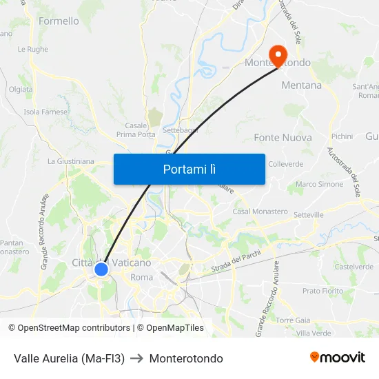 Valle Aurelia (Ma-Fl3) to Monterotondo map