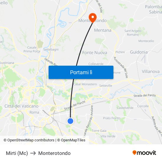 Mirti (Mc) to Monterotondo map