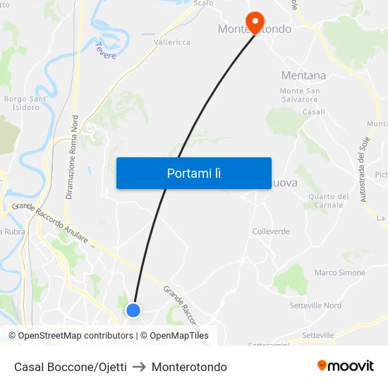 Casal Boccone/Ojetti to Monterotondo map