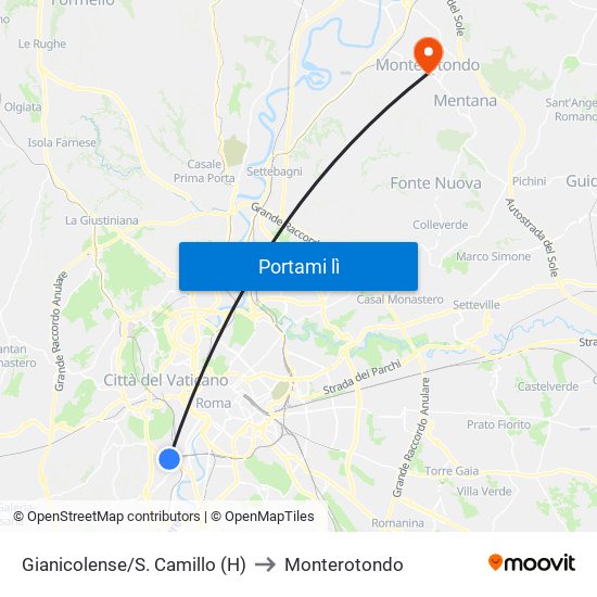 Gianicolense/S. Camillo (H) to Monterotondo map