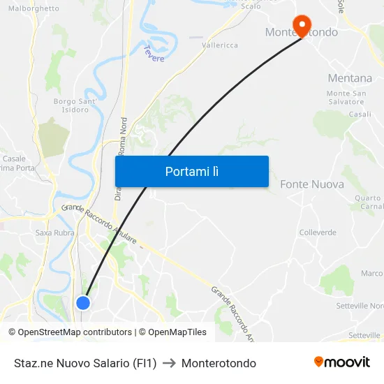 Staz.ne Nuovo Salario (Fl1) to Monterotondo map