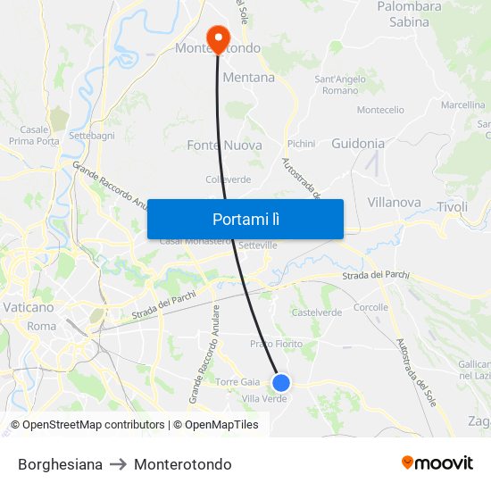 Borghesiana to Monterotondo map